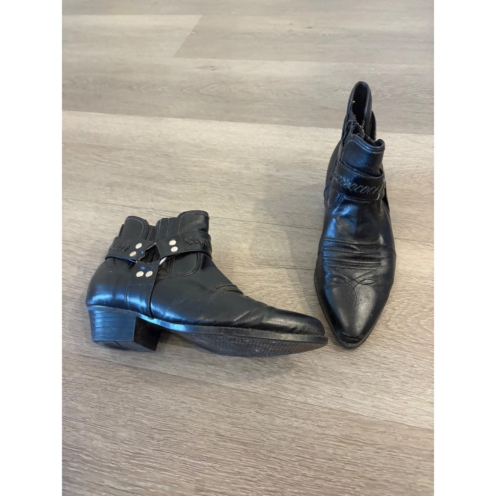 Premiere Womens Black Leather Western Harness Ankle Boots Pointed Toe Size 7